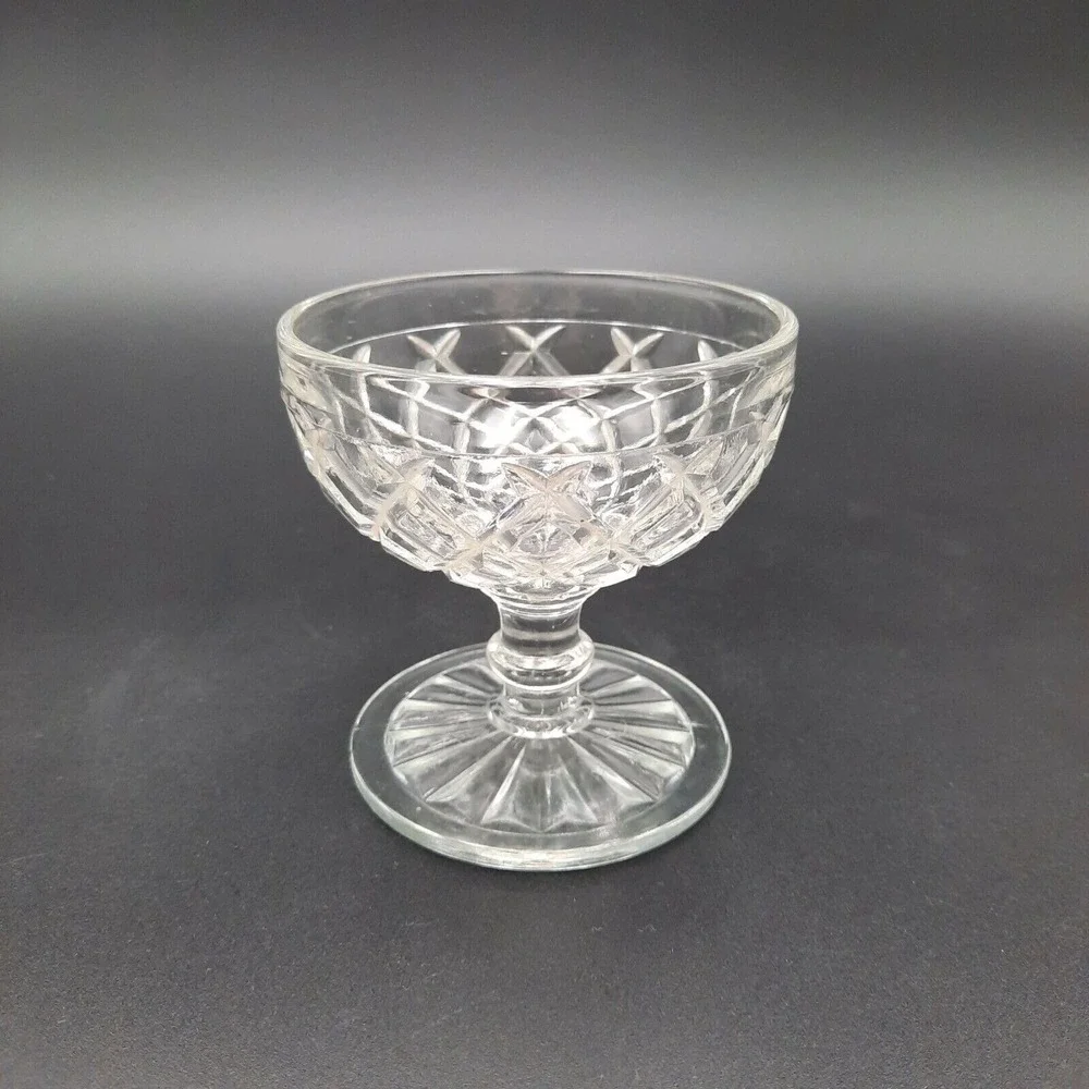Vintage Anchor Hocking‎ Waterford Waffle Clear Glass Dessert Compote Cup Bowl